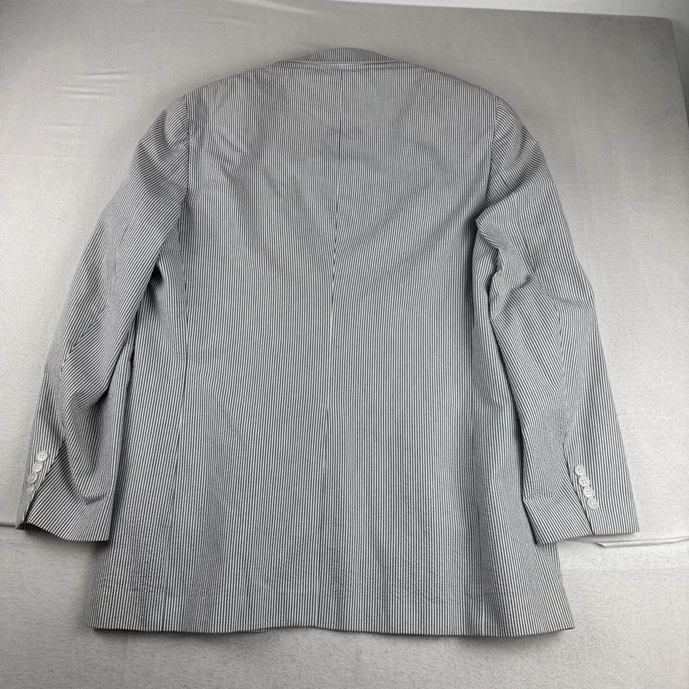 Luden's Charleston SC Mens Seersucker Blazer 46L blue white lightweight Cotton